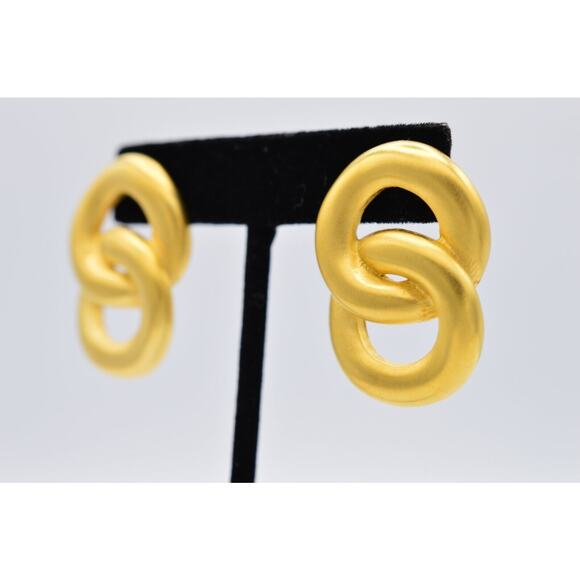 Givenchy Vintage Earrings Brushed Gold Linked Statement Runway Signed 1980s BinZ - Picture 2 of 10